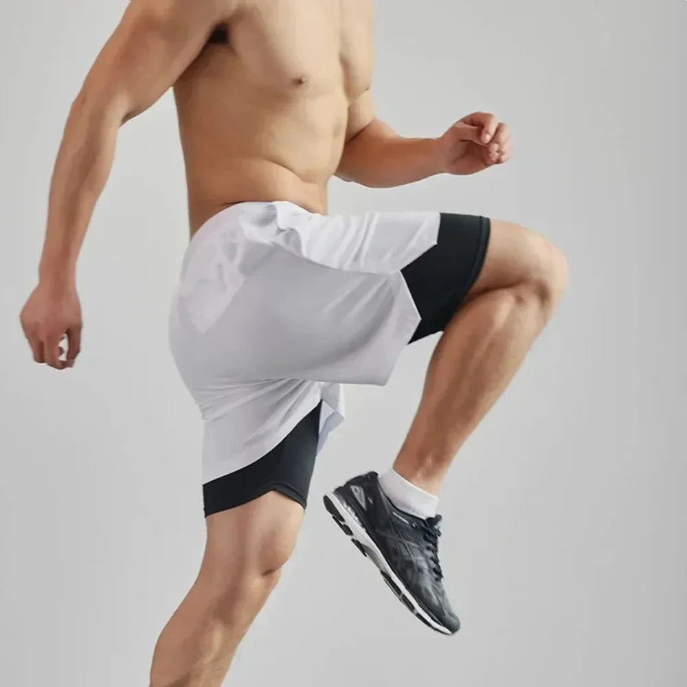 Shorts Masculino Esportivo 2 em 1 – Secagem Rápida, Respirável, Dupla Camada, Verão M-3XL