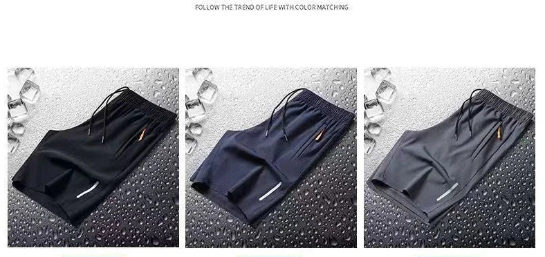 Shorts Masculino de Verão em Seda Gelo - Rápida Secagem, Respirável, para Corrida, Ginásio, Praia e Fitness