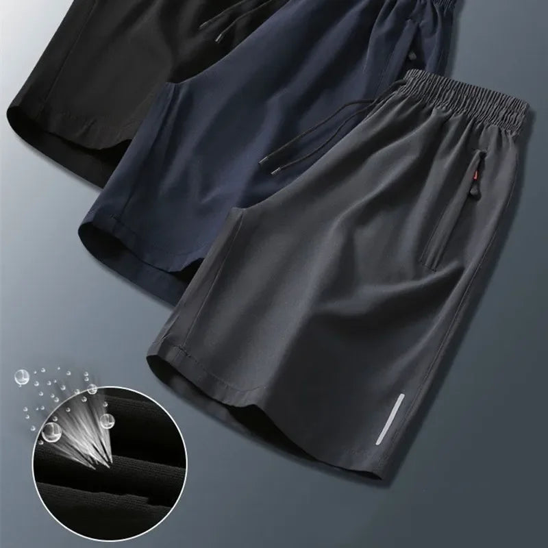 Shorts Masculino de Verão em Seda Gelo - Rápida Secagem, Respirável, para Corrida, Ginásio, Praia e Fitness